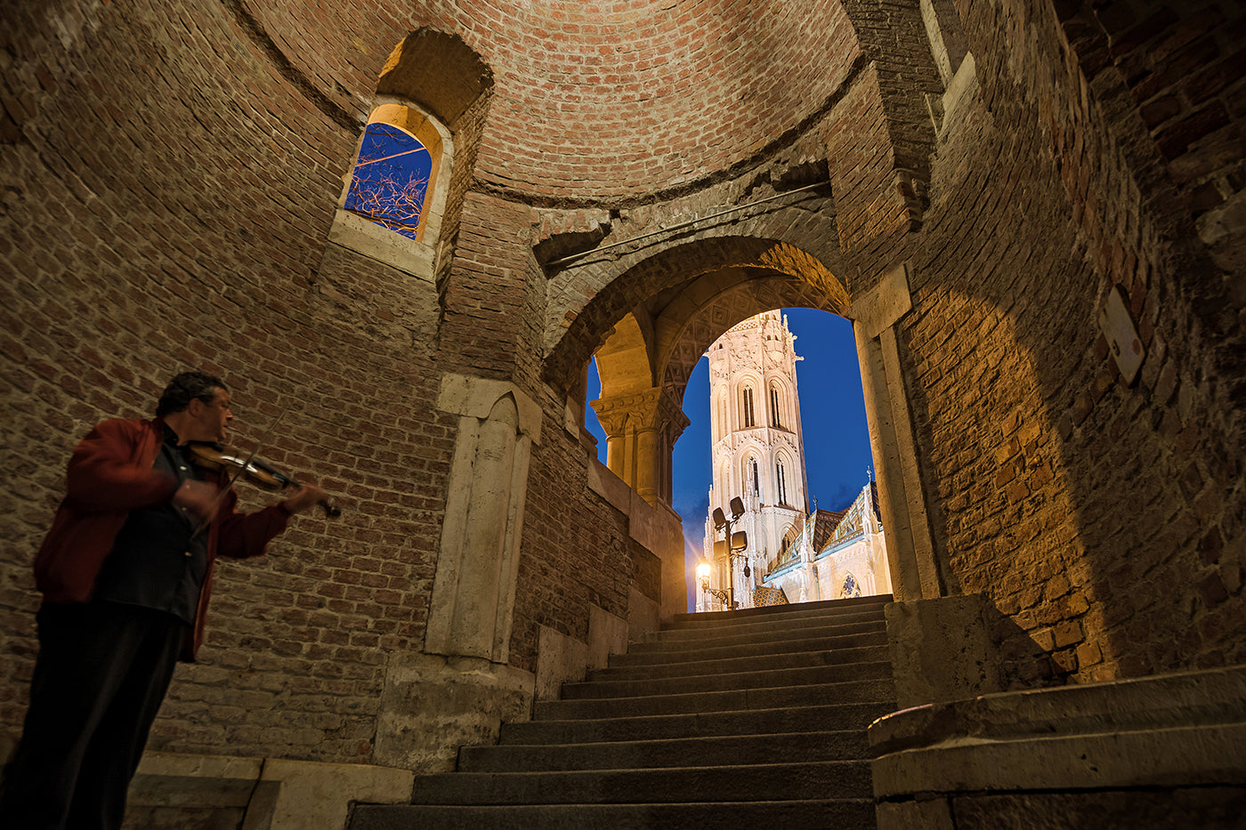 Violinist at the steps leading to Matthias Church #262