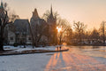 Snowy Vajdahunyad Castle at sunset #359
