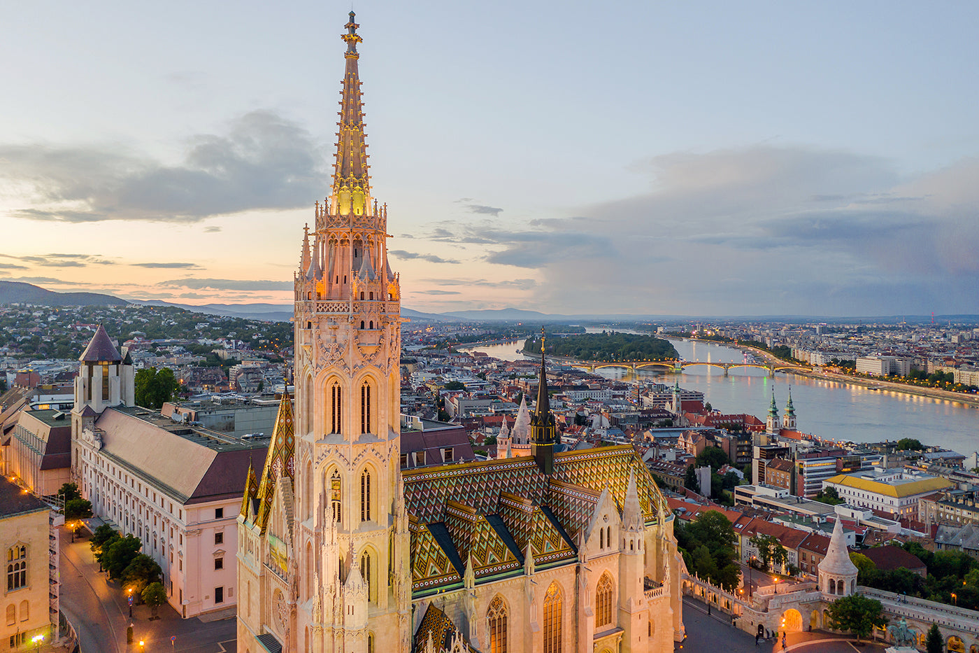 Matthias Church at sunset with drone #666