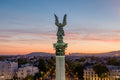 Statue of Archangel Gabriel from behind at Heroes' Square with drone #717
