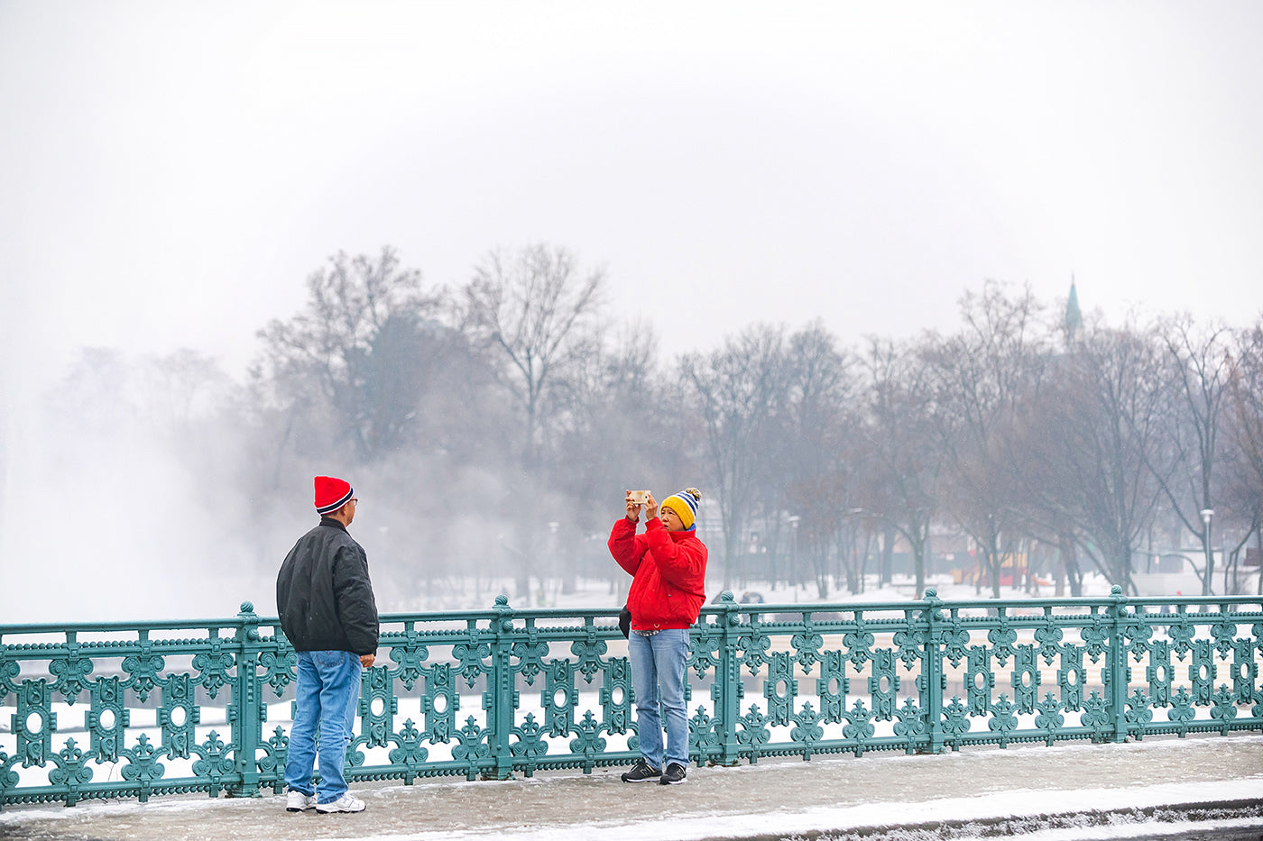 Tourists in the snowy City Park #1240