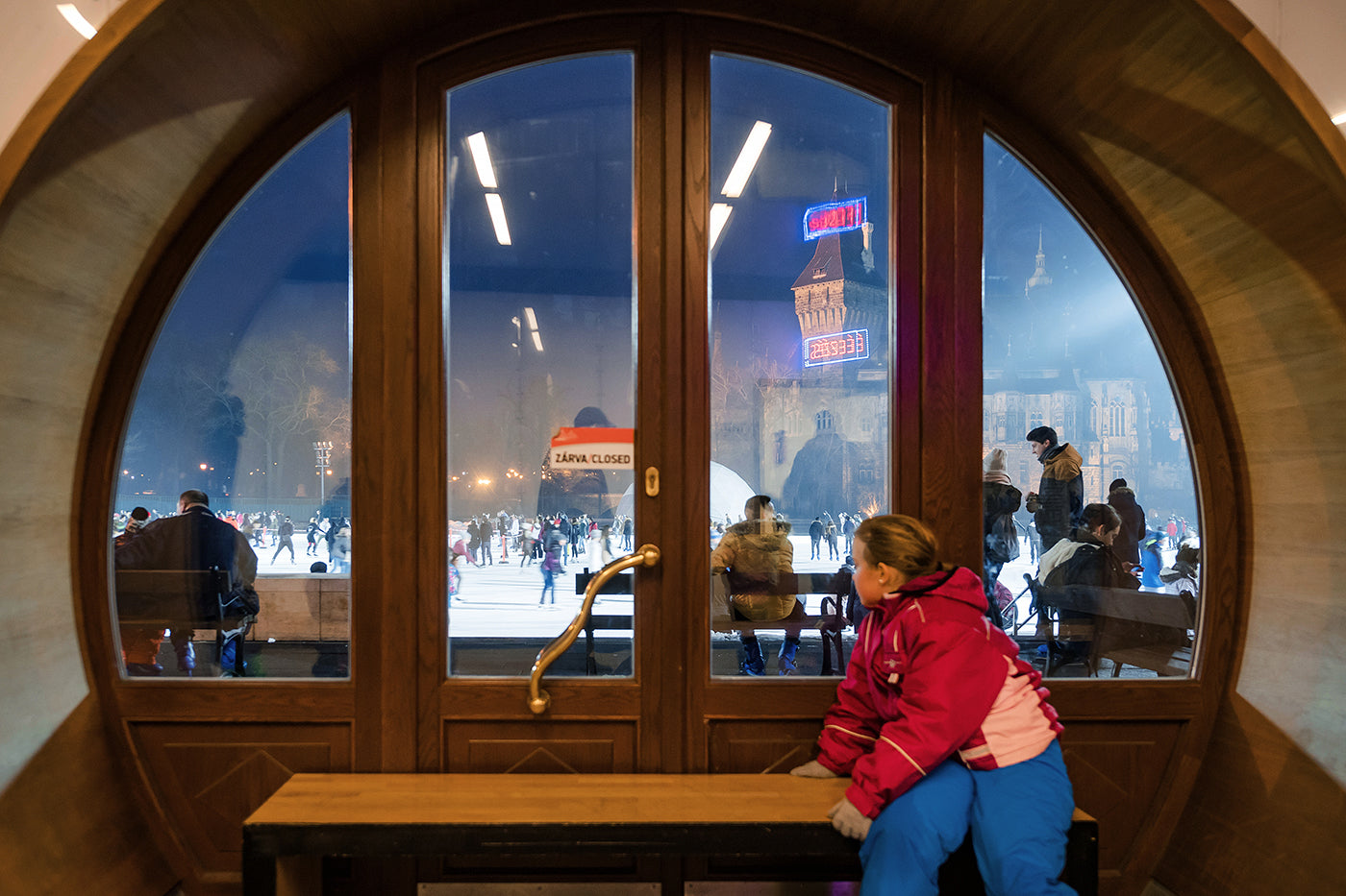 Little girl looks out the window of the Ice Factory #1532