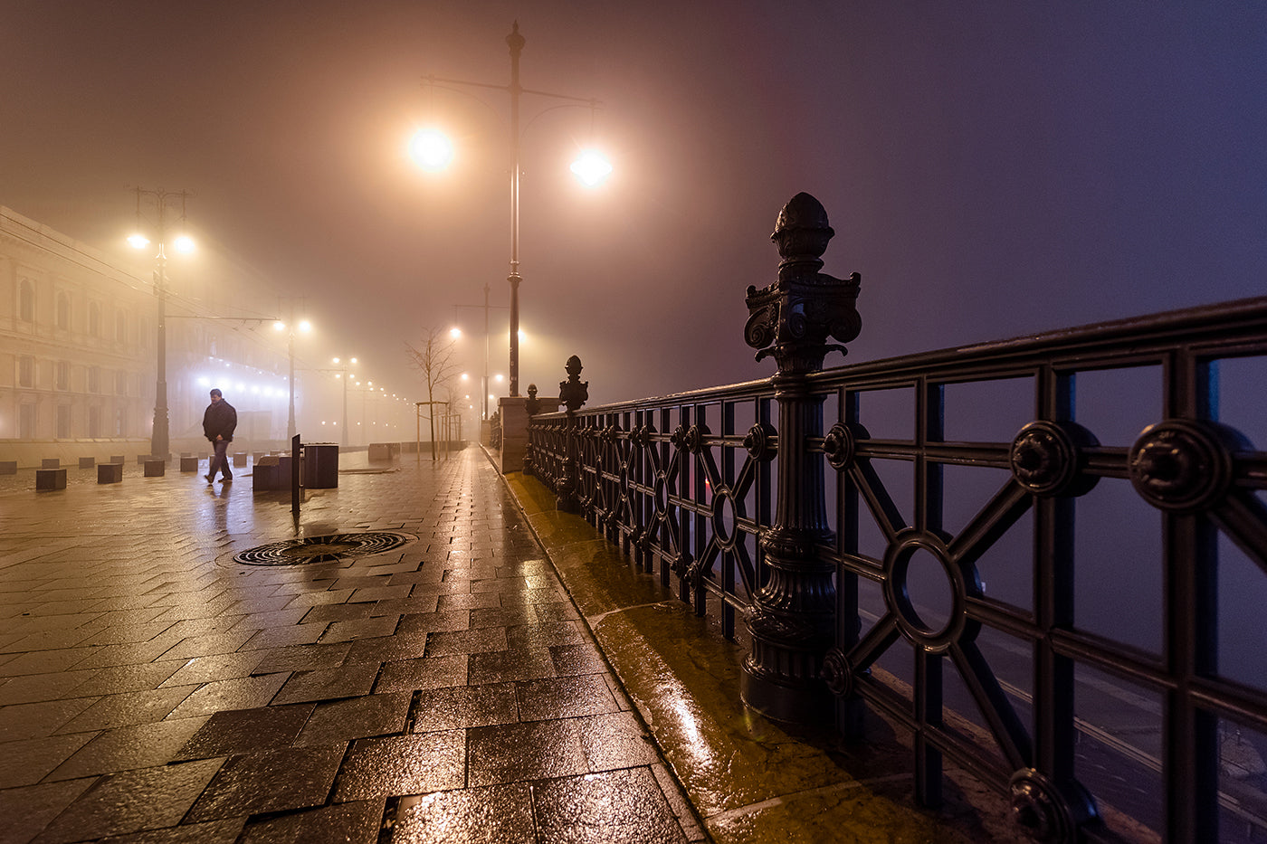 Foggy Fővám Square at night #1587