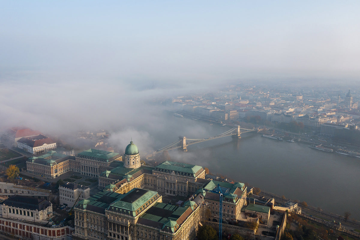 Buda Castle in fog with drone #1680