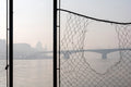 Budapest skyline through a wire fence #1876