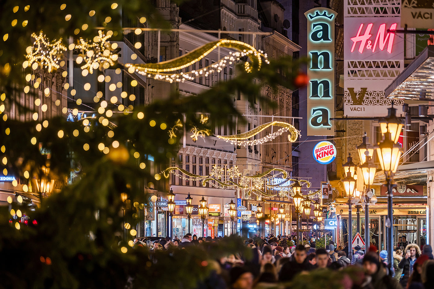 Váci Street from Vörösmarty Square in Christmas lights #1920