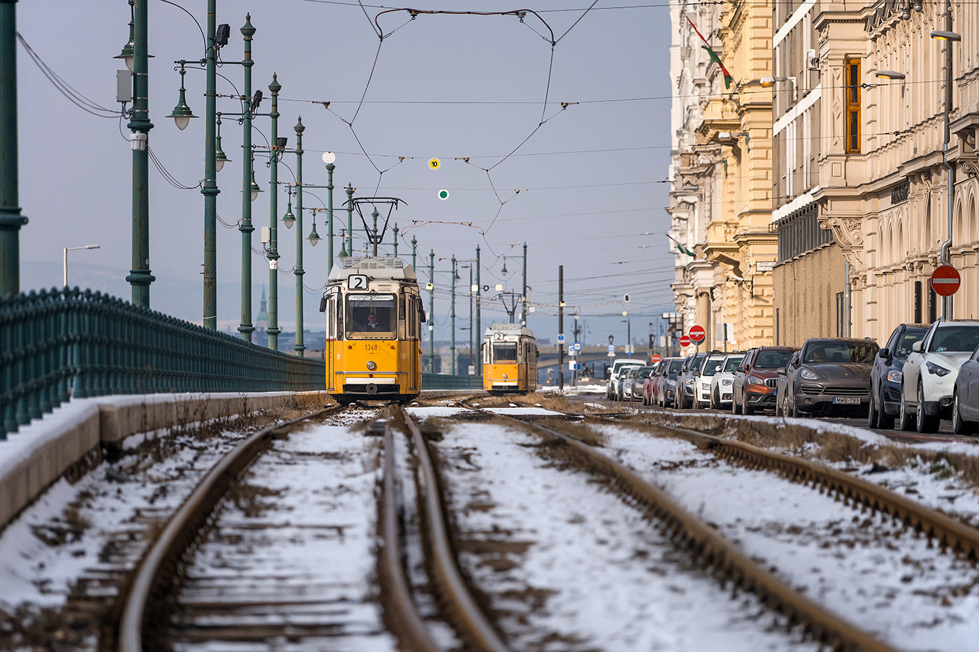 Tram 2 on the snowy Dunakorzó #2226