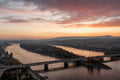 Árpád Bridge and Margaret Island at sunset with drone #2697