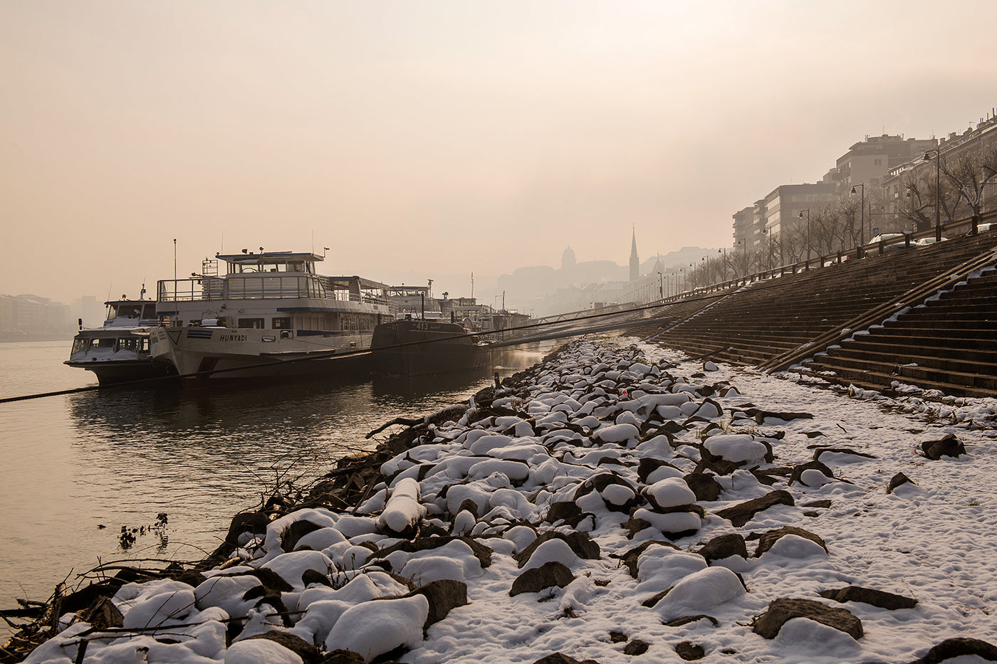 Snowy, foggy Danube bank #2820
