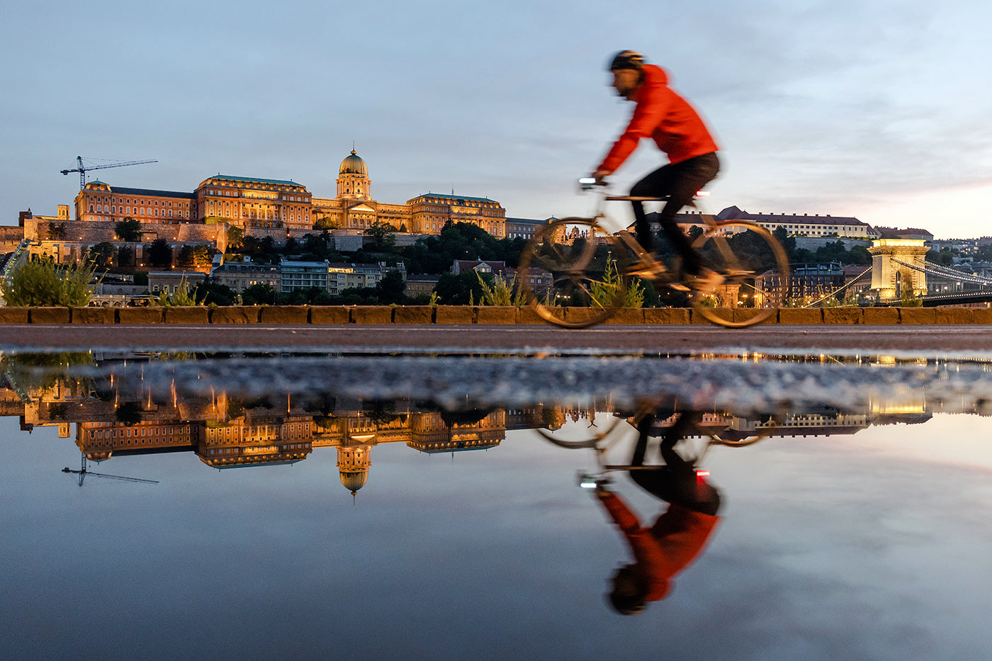 Cyclist on the closed lower quay at night #2902