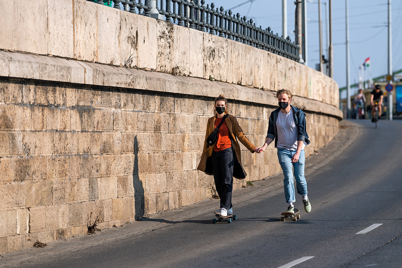 Skateboarders on the closed Danube bank #3674