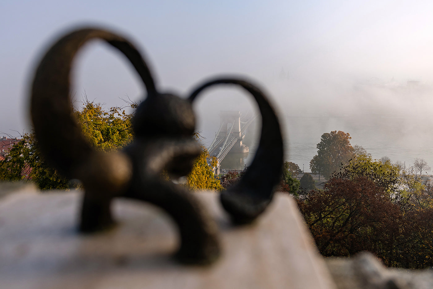 Chain Bridge from the Castle in the fog #5914