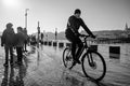 Cyclist on the quay during flood #6646