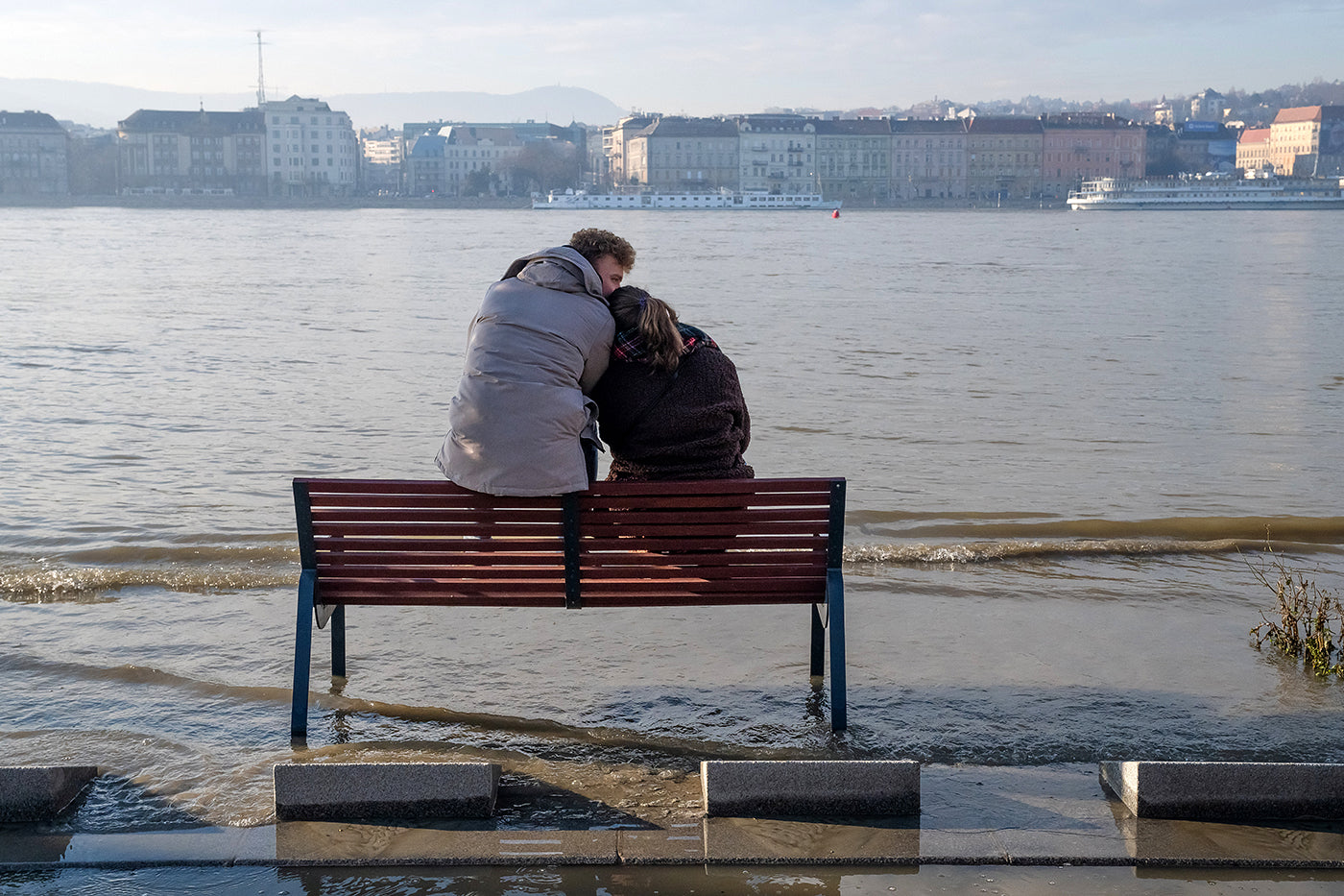 Couple on a bench during a flood #6717