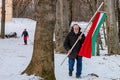 With the Hungarian flag on the snowy Normafa #9220