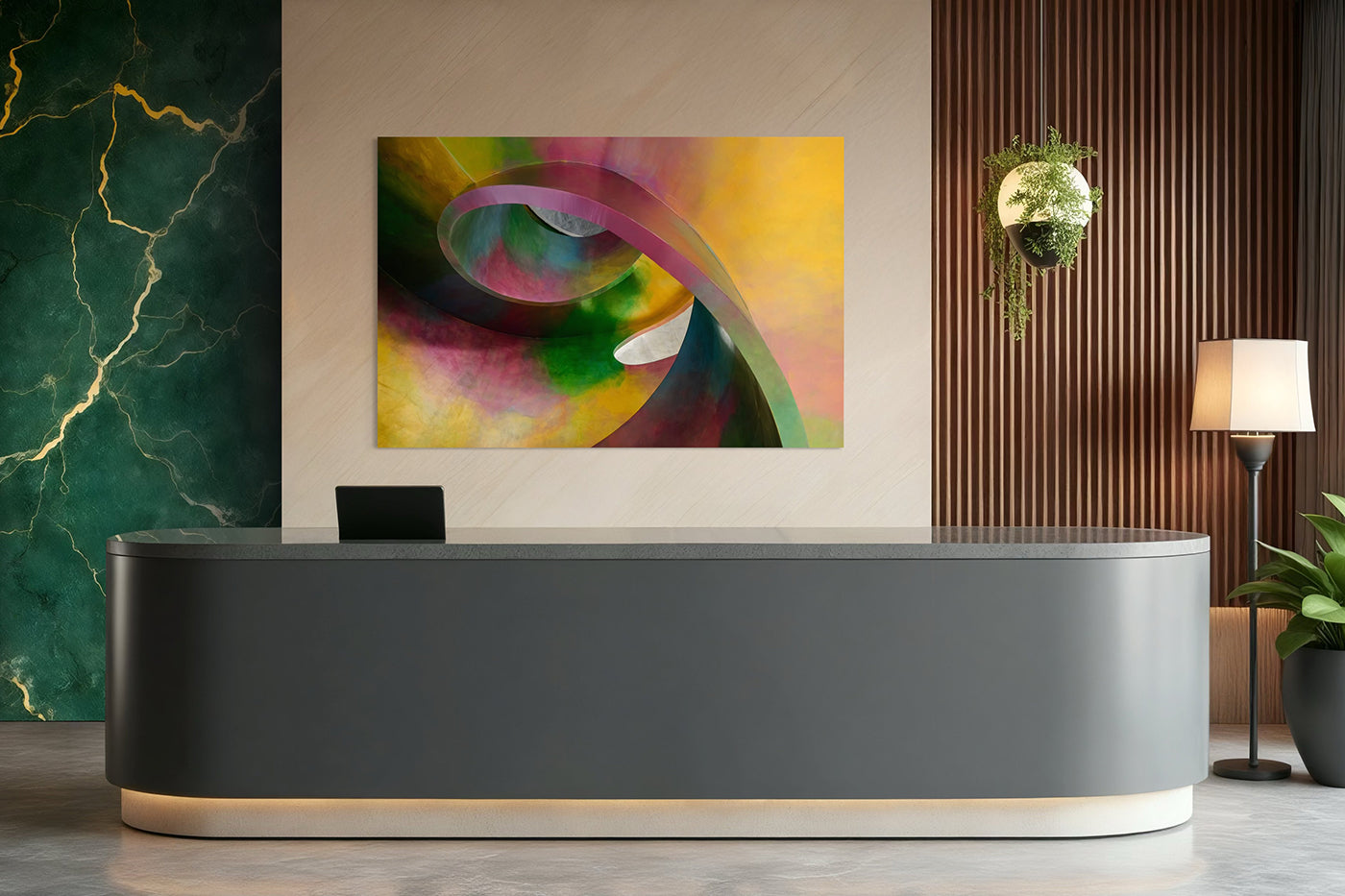 Budapest – Szivárványszínű csigalépcső a Hungarian Art & Business (HAB) épületében | Fine Art giclée fotónyomat és falikép